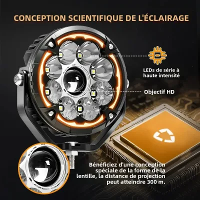 Phare additionnel LED rond de 15 cm, feu ambre – image 2