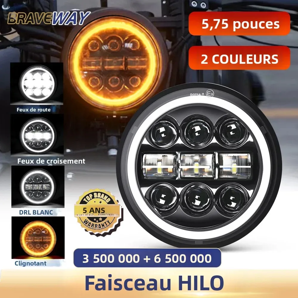 Phare LED rond de 14,5 cm pour moto