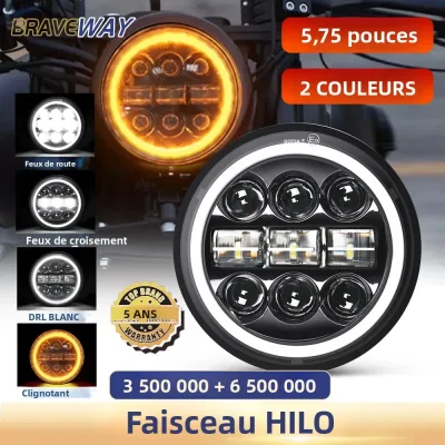 Phare LED rond de 14,5 cm pour moto