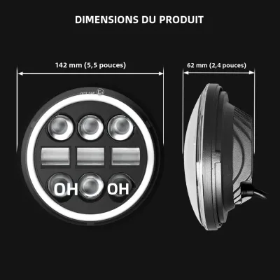 Phare LED rond de 14,5 cm pour moto – image 2