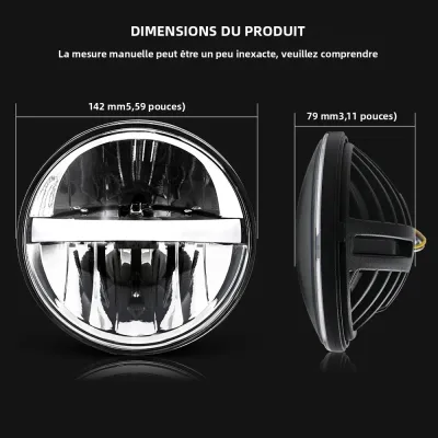 Phare LED rond noir de 14,5 cm, blanc 6000 K – image 2