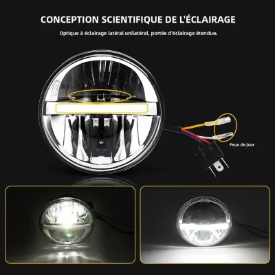 Phare LED rond noir de 14,5 cm, blanc 6000 K – image 3