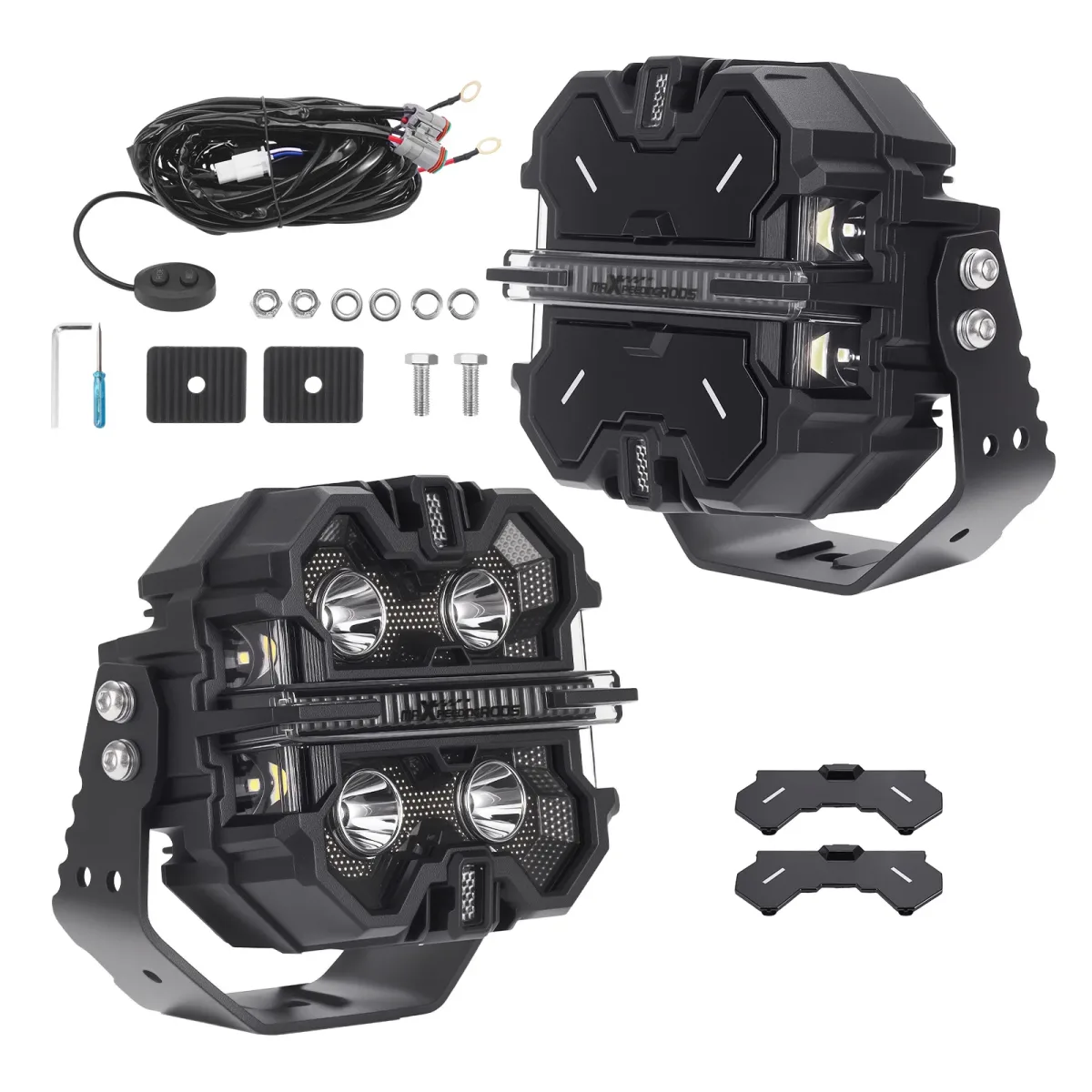 Phares additionnels à LED carrés noirs, 12 V