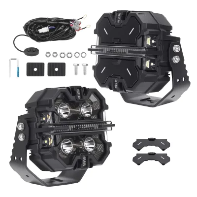 Phares additionnels à LED carrés noirs, 12 V