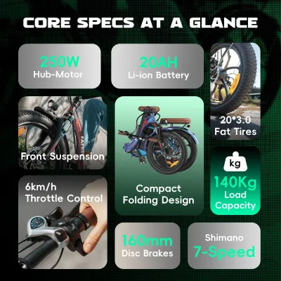 Vélo électrique pliable à gros pneus 51 cm – image 2