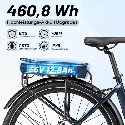 Vélo électrique urbain bleu ou beige, cadre bas – image 3
